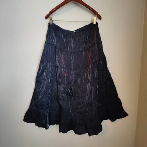Vtg Y2K Tiered Maxi Skirt Iridescent Black Ruffle Whimsigoth Fairy Grunge Boho